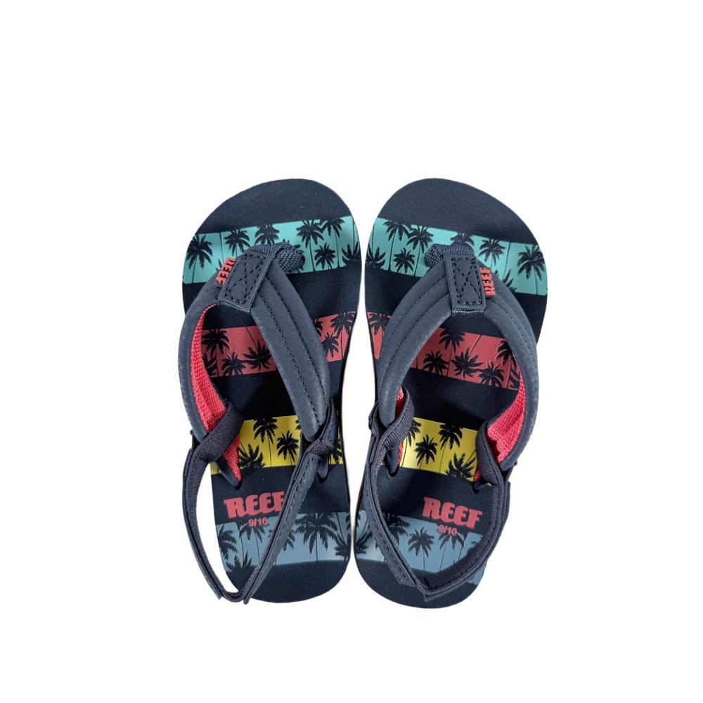 Reef‎ Little Ahi Toddler Sandals Size 9/10 Navy Palm Tree Flip Flops Heel Strap